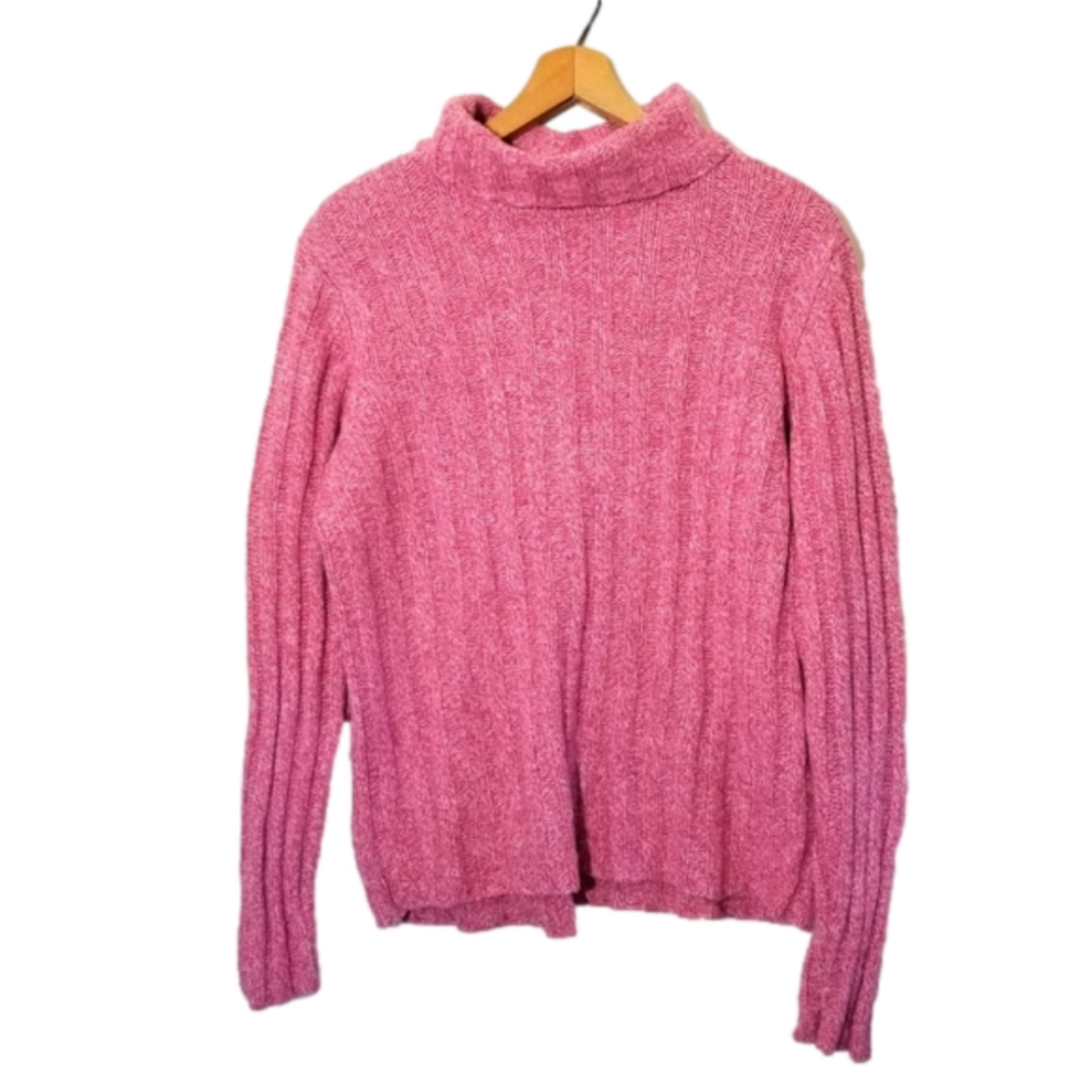 L.l. Bean Silk, Wool, Cotton Ribbed Heathered Knit Turtleneck Size Large